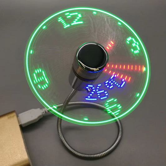 LUME CLOCK Fan Time Temperature Display Mini Cooling Flashing Fan DC 5V Portable Gadgets USB Powered Flexible Gooseneck LED Clock